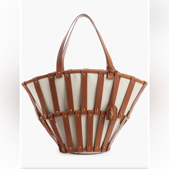 Saint Laurent YSL Panier Cutout Basket Tote Brown Cognac Caramel  $2990 - Picture 2 of 15